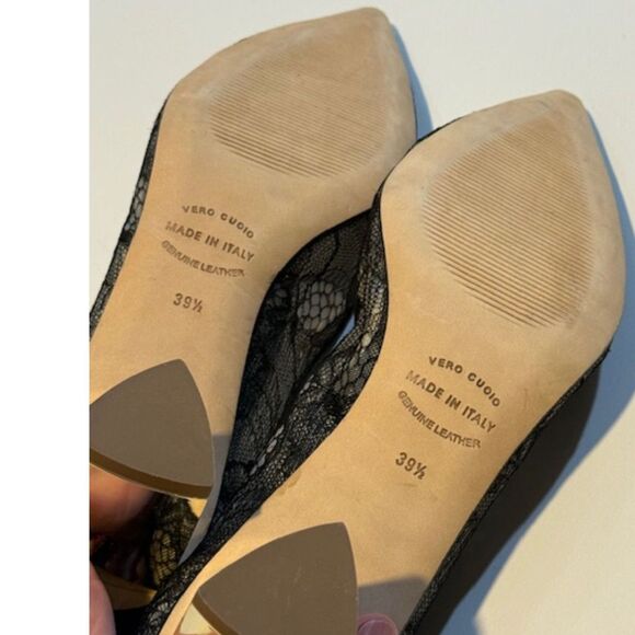 Anyi Lu Black Lace Pointed-Toe Pumps 39.5/9 Italian Leather Couture Comfort - Picture 5 of 5